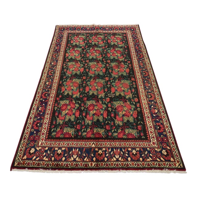 Vintage Afshar Rug 5'4'' X 8'3'' Black Wool Traditional Hand-Knotted Carpet For Sale