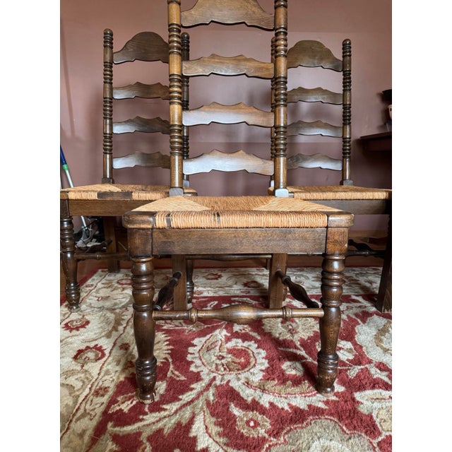 French Country Late 20th Century High Back Vintage Dining Ladder Chairs (4) For Sale - Image 3 of 7