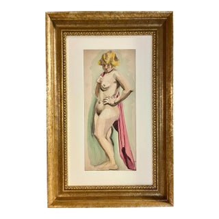 Original Vintage Watercolor of a Standing Nude Woman by Anne Neumark C.1930 For Sale