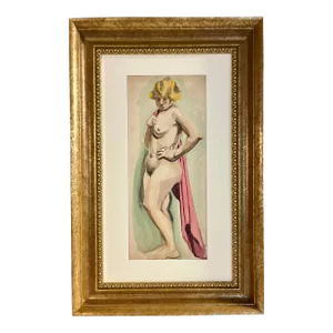 Original Vintage Watercolor of a Standing Nude Woman by Anne Neumark C.1930