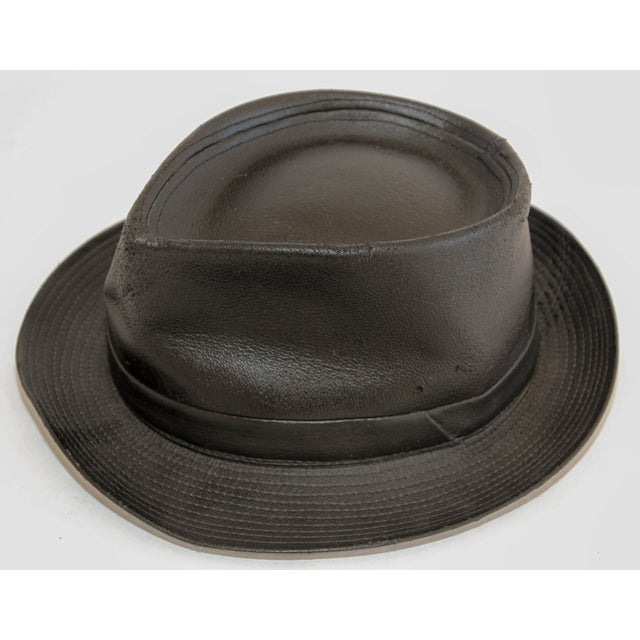 1990s AGNES B. Fedora Black Leather Hat For Sale In Palm Springs - Image 6 of 12