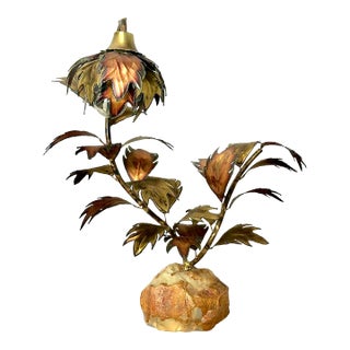 Copper Flower Accent Lamp on Quartz For Sale