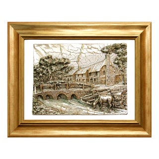 Italian 925 Silver and 24-Karat Gold-Plated Bronze High-Relief Landscape from Argenteria Darte Guerrini, 1990s For Sale