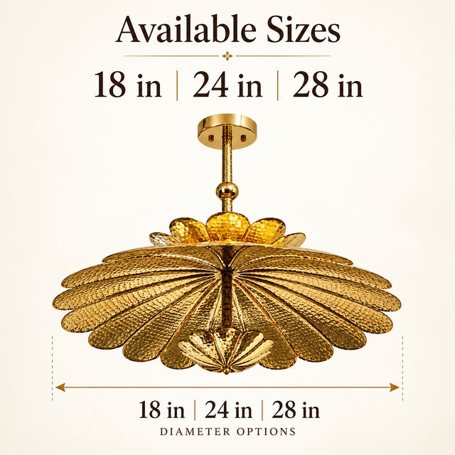 Brass Handmade Brass Flower Ceiling Light, Floral Semi Flush Mount, Hammered Brass Chandelier, Vintage Lotus Ceiling Fixture, Art Deco Lighting For Sale - Image 8 of 18