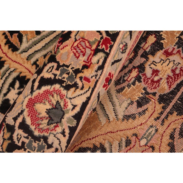 Textile Shabby Chic Floral 1990's Pak-Persian Black/Gold Wool Rug - 6'1'' X 9'5'' For Sale - Image 7 of 9