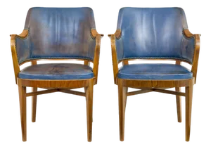 Set of Mid 20th Century Teak and Leather Armchairs, 1950s