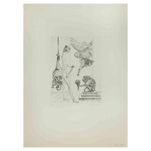 Leo Guida, Woman with Monkey, Etching, 1970s For Sale