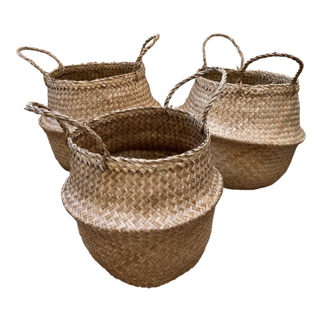 Foldable Seagrass Basket, Set of 3 For Sale