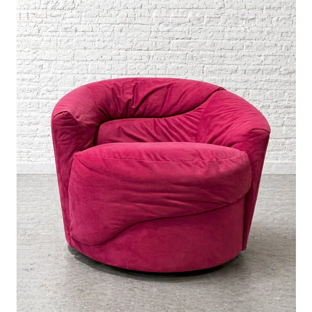Textile Pink Postmodern Swivel Lounge Chair / Armchair, C. 1980's For Sale - Image 7 of 11