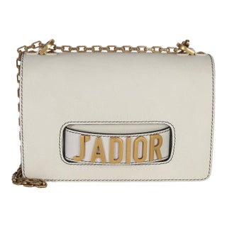 Off White Grained Calfskin JAdior Chain Flap Bag For Sale