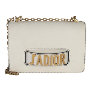 Off White Grained Calfskin JAdior Chain Flap Bag