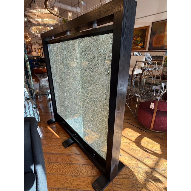 Black Diamond Sofa Paneled Glass + Wood Room Divider For Sale - Image 8 of 12