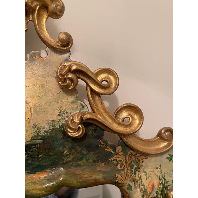 1950s Vintage Hand Painted Italian Venetian Mirror With Elaborate Gold Decoration For Sale - Image 5 of 11