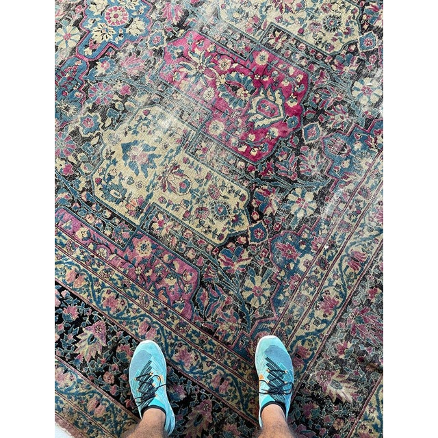 Red Antique Garden Inspired Design PALACE SIZE Charcoal, Magenta, Denim Blue Rug 11.4 x 17.7 For Sale - Image 8 of 13