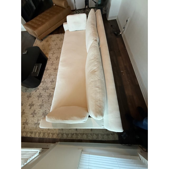 Restoration Hardware Restoration Hardware 9' Belgian Track Arm Bench-Cushion Sofa in Perennials Performance Linen For Sale - Image 4 of 8