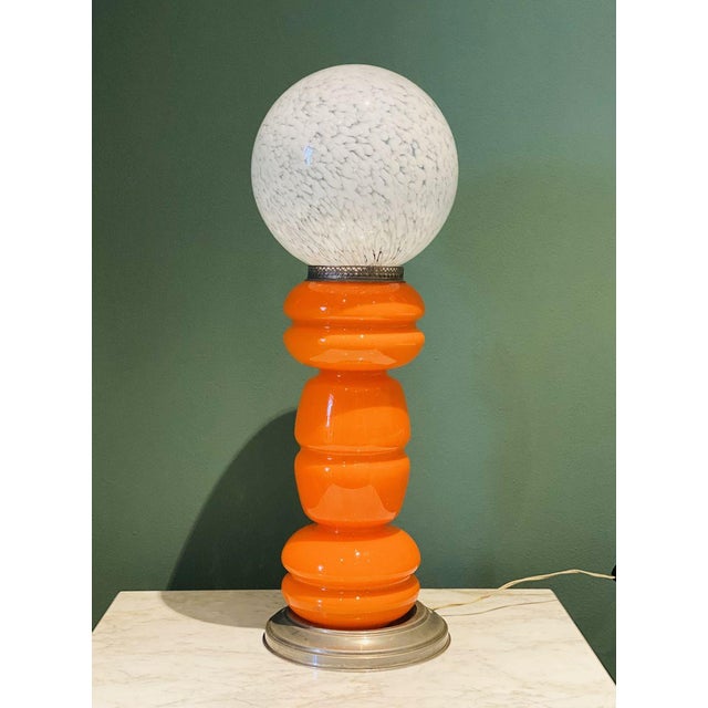 Red Italian Orange Blown Murano Glass Table Lamp from Mazzega, 1965 For Sale - Image 8 of 8