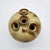 Globular stoneware bud vase with four tubular openings, variegated olive and brown ash glaze with brushed banding, signed...