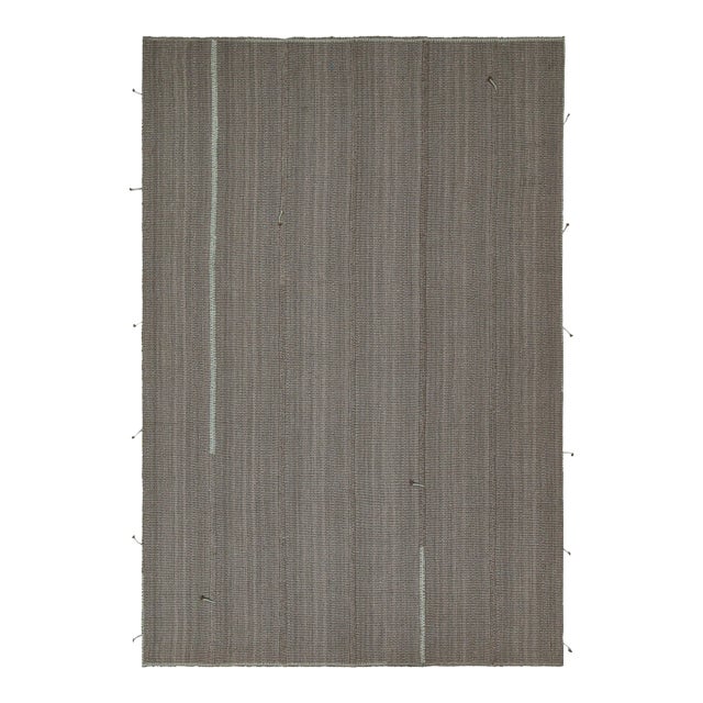 2010s Rug & Kilim’s Contemporary Kilim Rug in Gray With Blue Stripes and Brown Accents For Sale
