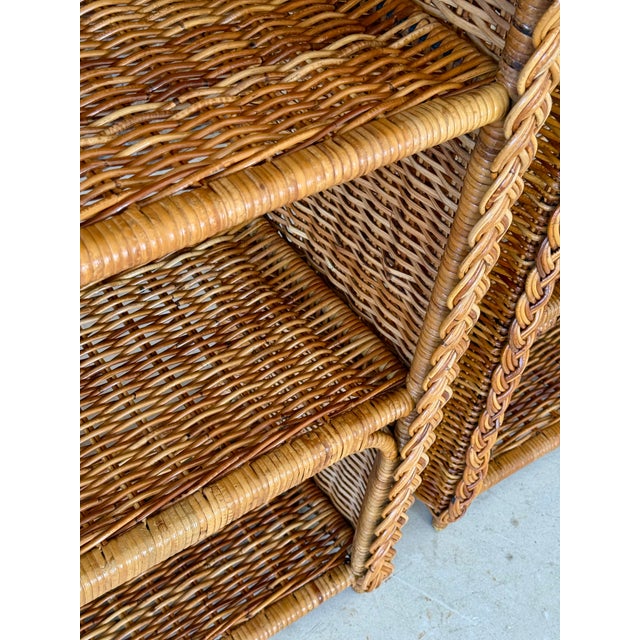Pair of Vintage Organic Modern Rattan Etagere Shelves With Braided Arch Detail For Sale In Naples, FL - Image 6 of 12
