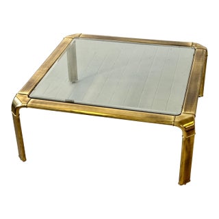 Vintage Brushed Brass & Glass Coffee Table by John Widdicomb For Sale