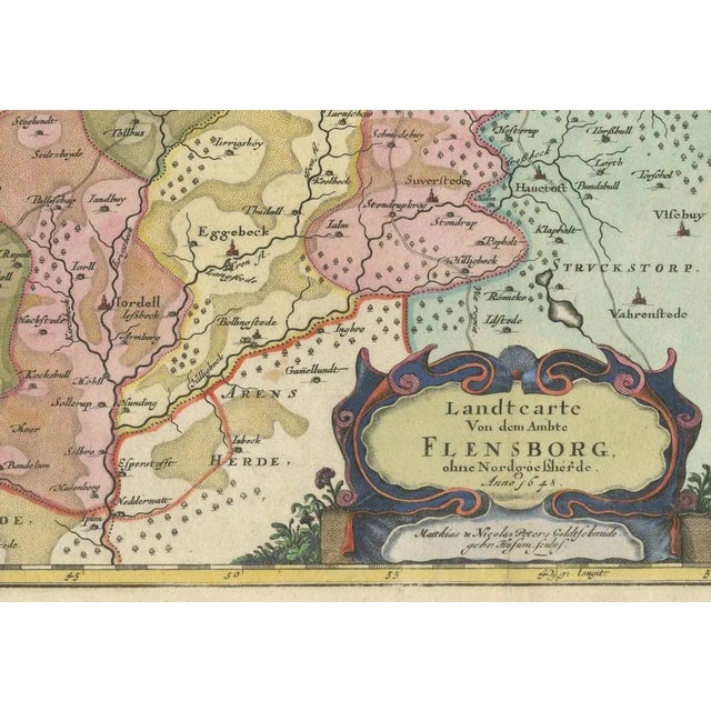 Cartographic Depiction of Flensburg and Surrounding Territories, 1648 For Sale - Image 4 of 10