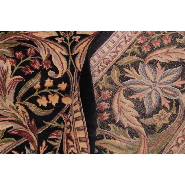 Textile Shabby Chic 1990's Floral Pak-Persian Black/Black Wool Rug - 8'11'' X 12'2'' For Sale - Image 7 of 9