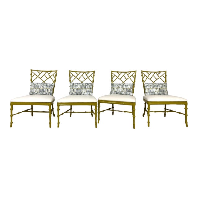 Late 20th Century Green Lacquer Bamboo Textured Lounge Chairs - Set of 4 For Sale