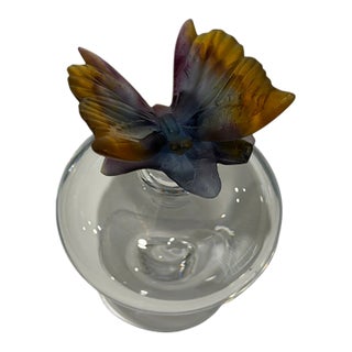 Daum France Flacon Nature Papillon Crystal Perfume Bottle With Pâte De Verre Butterfly & Original Box For Sale
