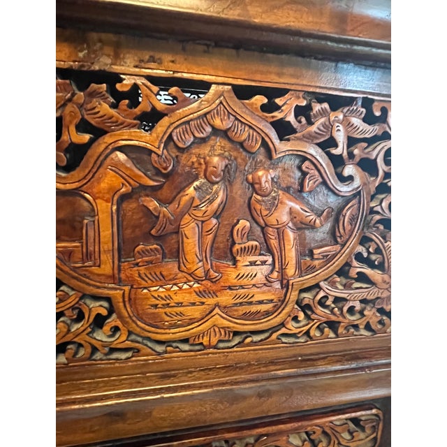 Antique Chinese Carved Wooden Wedding Cabinet For Sale - Image 10 of 18