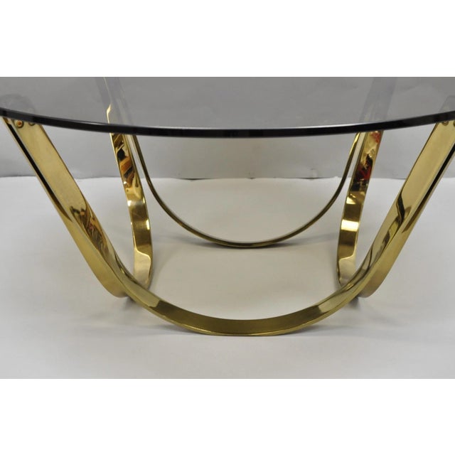 Tri-Mark Mid 20th Century Tri-Mark Mid Century Modern Brass Plated Steel Smoked Glass Arch Coffee Table For Sale - Image 4 of 15