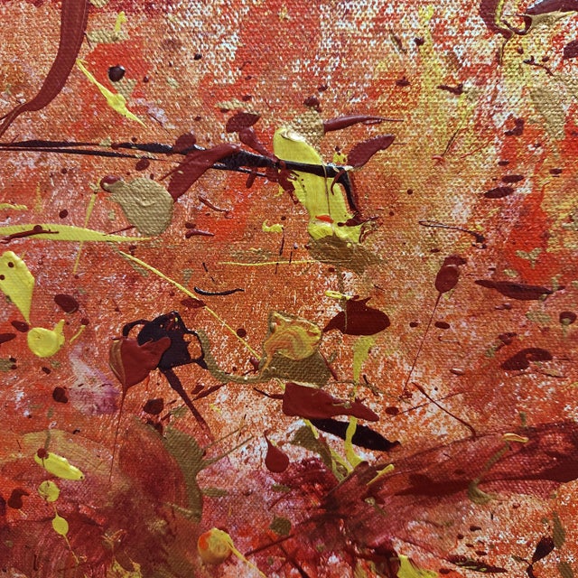 Large Signed Abstract Expressionist Impasto Painting – Red, Ochre & Lime Contemporary Statement Art For Sale - Image 4 of 10