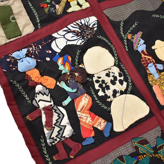 Early 20th Century Weya 6 Panel Story Quilt Village Life For Sale - Image 4 of 7