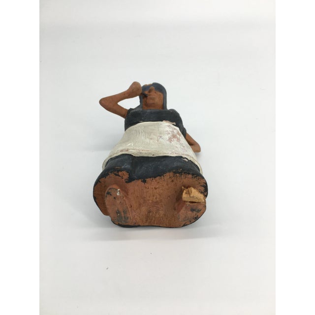 Wood Vintage Pipe-Smoking Lady Wooden Figurine For Sale - Image 7 of 8