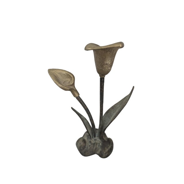 Vintage Brass Lily Flower Candle Holder For Sale - Image 13 of 18