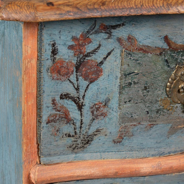 Late 18th Century Danish Pine Original Blue Painted Chest of Three Drawers For Sale - Image 9 of 14