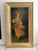 This charming antique oil on board depicts an elegant young woman dressed in a flowing pastel gown and wide-brimmed floral...