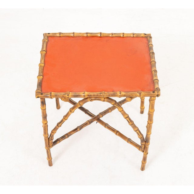 Bent Bamboo Red Painted Top Side Table For Sale - Image 4 of 6