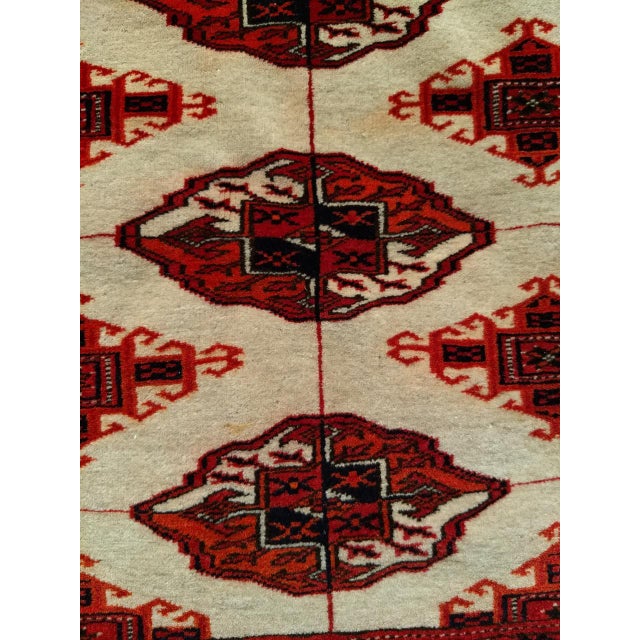 Vintage Turkmen Area Rug in All Over Geometric Pattern in Ivory, Red, Black For Sale - Image 4 of 10