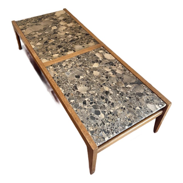 Vintage Walnut Coffee Table With Stone Inserts by Drexel, Circa 1960s. For Sale
