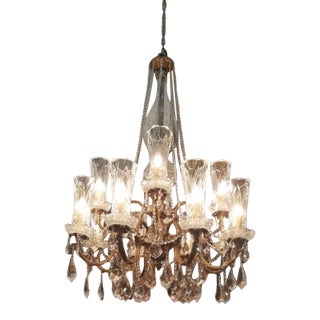Mid 20th C French Louis XVI Bronze Crystal XL Chandelier For Sale