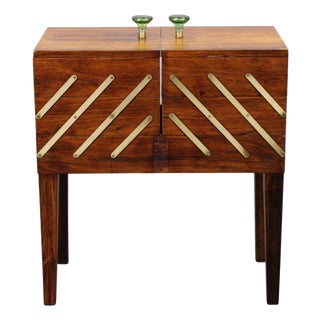 Mid-Century Danish Unfolding Sewing Box in Wood and Brass, 1960s For Sale