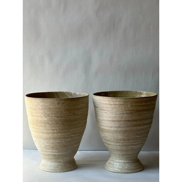 Beige Beige Stoneware Krater Vase by Elena Vasilantonaki For Sale - Image 8 of 12
