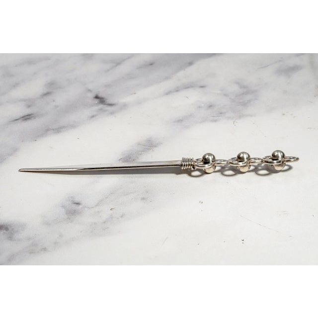 Traditional Handmade Vintage Sterling Silver 925 Luxury Desk Letter Opener Sculptural Openwork Floral Handle For Sale - Image 3 of 10