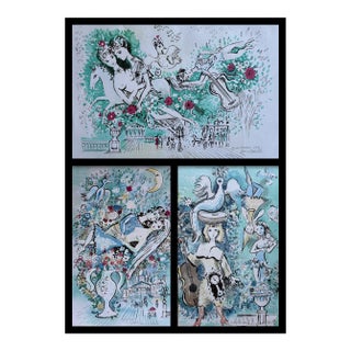 Charles Cobelle Original Mixed Media Painting Triptych - Set of 3 - MCM For Sale