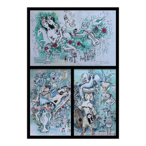Charles Cobelle Original Mixed Media Painting Triptych - Set of 3 - MCM
