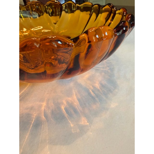 Vintage Amber Sunflower Footed Glass Bowl, Attributed to Indiana Glass For Sale - Image 4 of 8