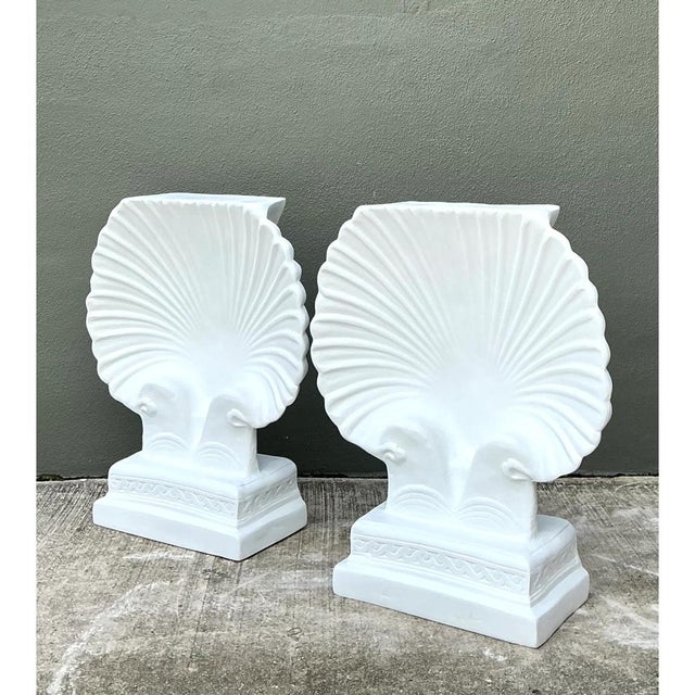 Sculpture Materials Vintage Cast Fiber Concrete Clam Shall Table Pedestals - Set of 2 For Sale - Image 7 of 12