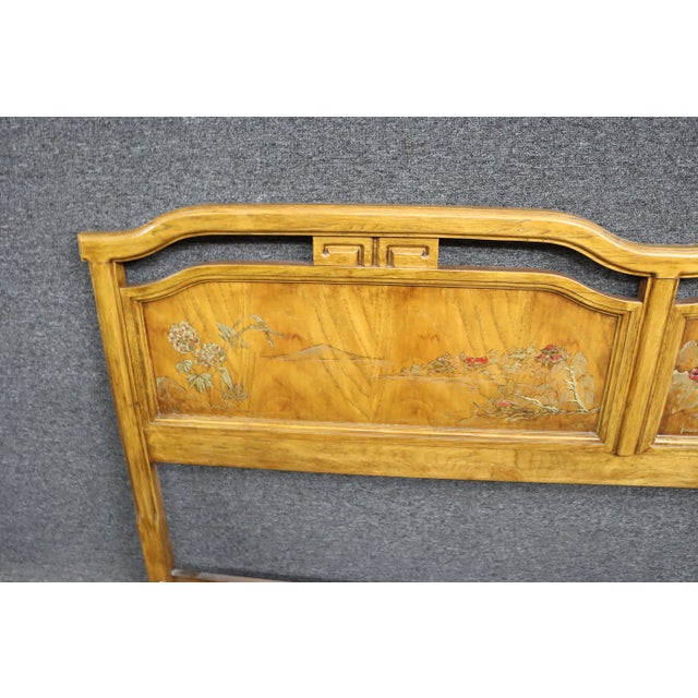 Chinoiserie style Drexel attributed paint decorated King size headboard in fruitwood.