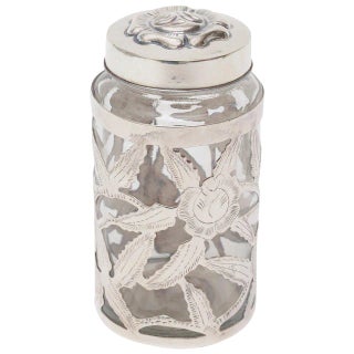 Vintage Sterling Silver Overlay Glass Vessel or Container Jar, 1950's For Sale