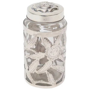 Vintage Sterling Silver Overlay Glass Vessel or Container Jar